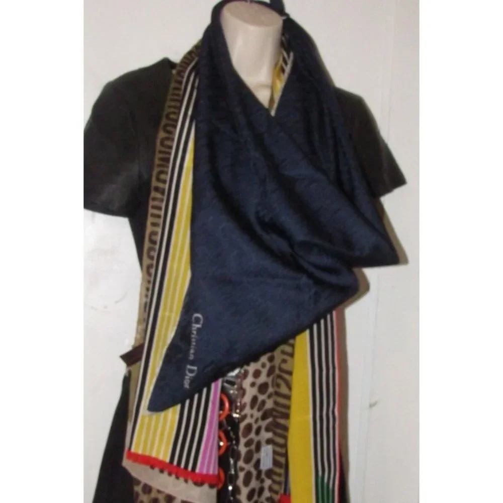 Dior Navy Oblique Trotter Print Logo Scarf Wrap